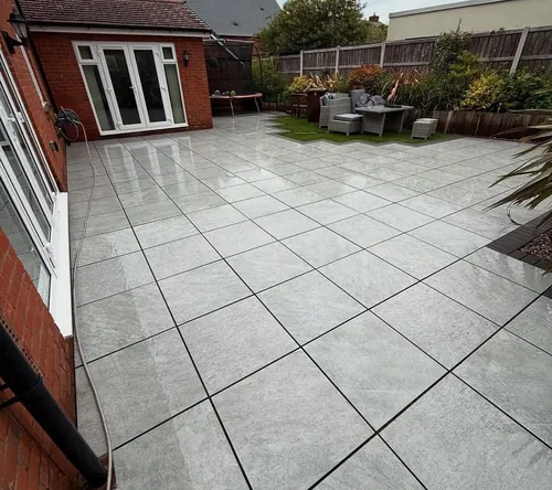 Patio paving after pressure washing — clean, even slabs