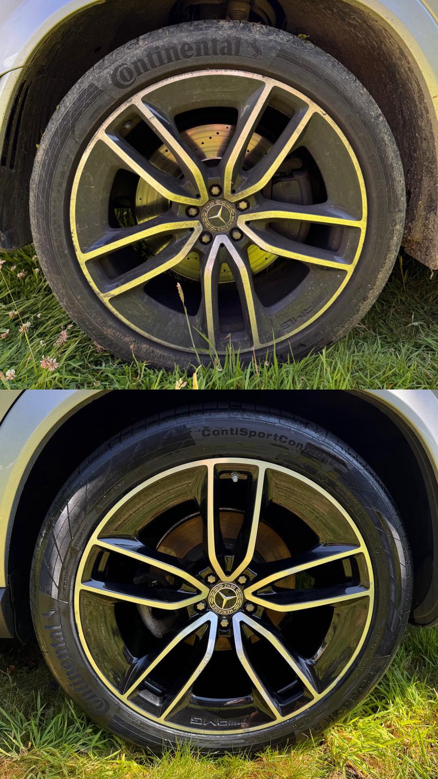 Mercedes alloy wheel before and after detailing